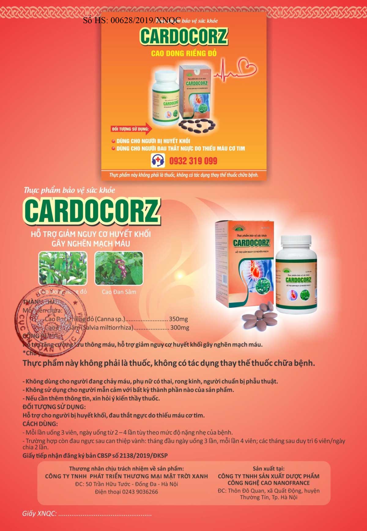 Cardocorz, Hỗ trợ giảm nguy cơ huyết khối gây nghẽn mạch máu!