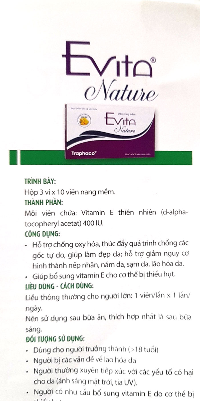 Evita - Mẫu mới Công ty Traphaco thay thế cho mẫu cũ Vitamin E 400mg