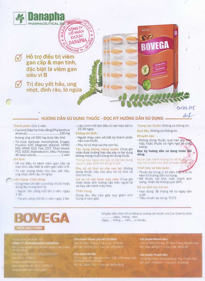 Tờ hướng dẫn sử dụng thuốc Bovega
